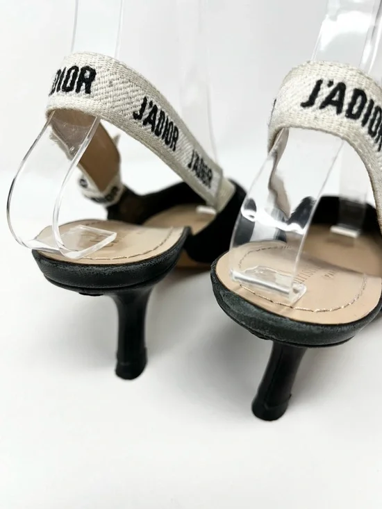 Christian Dior J'Adior Logo Black White Bow Slingback Pumps Kitten Heels 38 8 - Picture 11 of 12